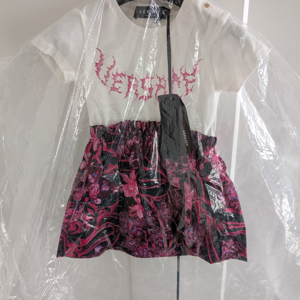 Versace White and Pink Graphic Dress